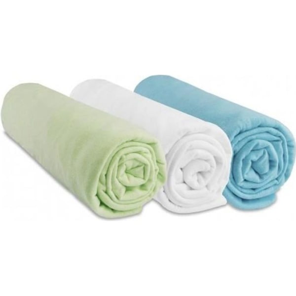 Set med 3 st bomullsjersey-passlakan 70x140 för pojkar - EASY DORT - Blandat - Grön - Rektangulär Anis, vit, turkos