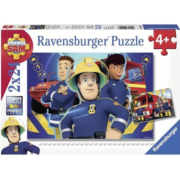FIREMAN SAM Pussel 2x24 bitar - Sam hjälper dig i nöd - Ravensburger - Massa barnpussel - Från 4 år Blå Röd Gul