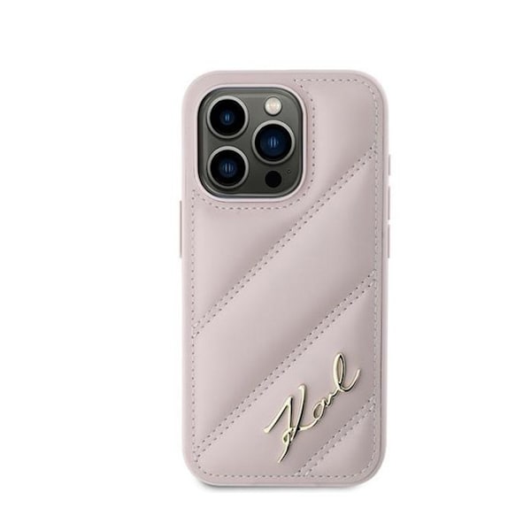 Karl Lagerfeld Diagonal Kviltad Text - Skal för iPhone 15 Pro (Rosa)