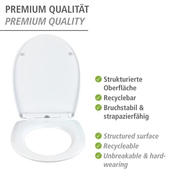 WENKO Original Sereno Toalettsits, Toalettsits med Fallbroms, Clip-On, Rostfritt stålfäste, Termoplast, Flerfärgad