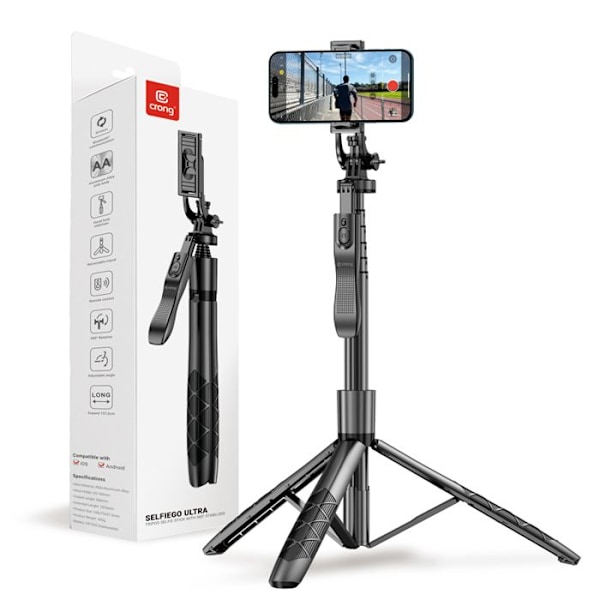 Selfiestativ - Crong - SelfieGo Ultra - Aluminium - Bluetooth-fjärrkontroll - 1575 mm