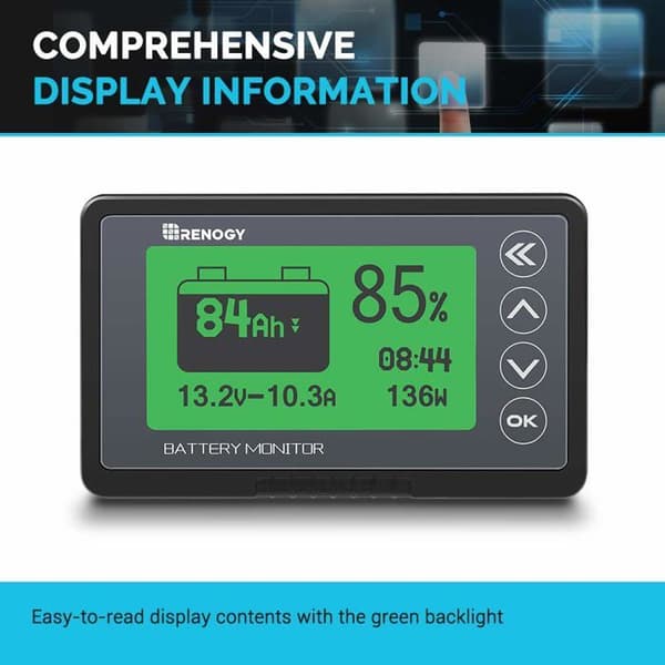 Renogy - RBM500-G1-EU - Batterimonitor 500 A Hög och Låg Spänning programmerbar Larm för Litium