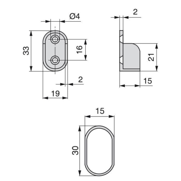 Emuca Set med 2 ovala skenor för skåp 30x15mm längd 0,95m med stöd, stål och Zamak, krom