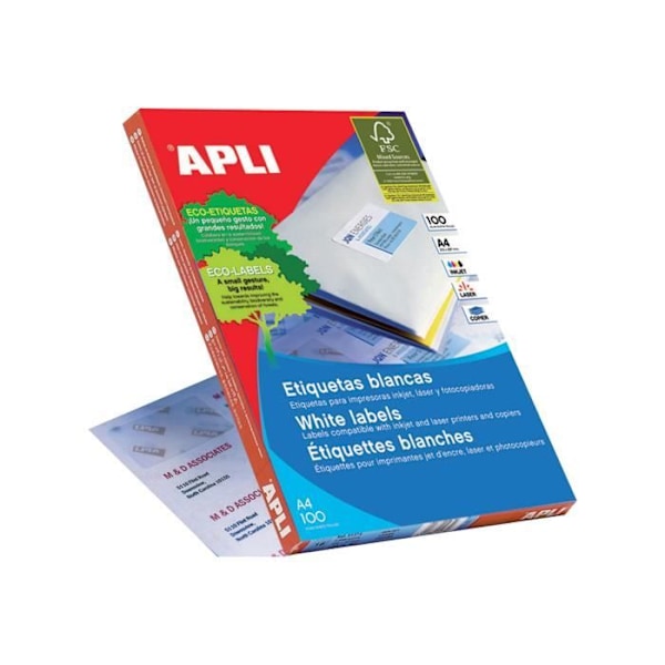 APLI PAPPER Vit självhäftande 99,1 x 34 mm 1600 etikett(er) (100 ark(ar) x 16) etiketter