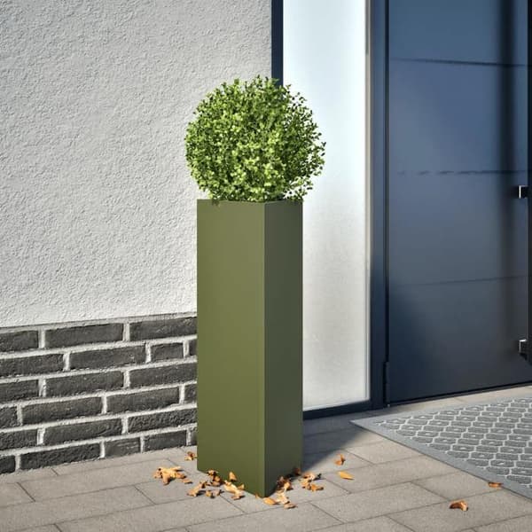 vidaXL Triangulär olivgrön kruka 30x26x75 cm stål 851149