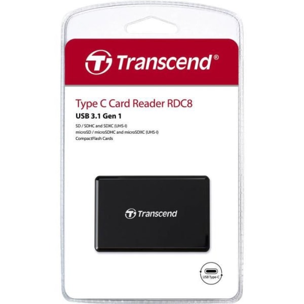 TRANSCEND RDC8 Extern minneskortläsare - USB-C™ USB 3.1 - Svart