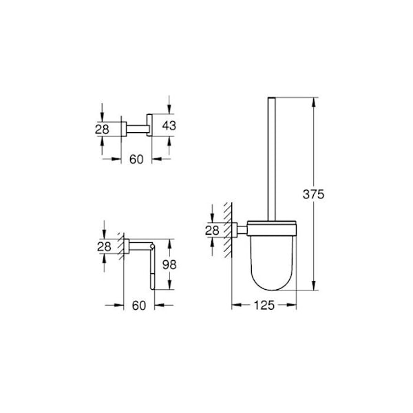 GROHE Essentials Cube 3-i-1 badrumstillbehörsset 40757001 - Väggkrok - Borste - Toalettpappershållare - Krom