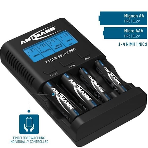 Batteriladdare - ANSMANN - Powerline 4.2 Pro - 4x AA/AAA NiMH - Snabbladdning - USB