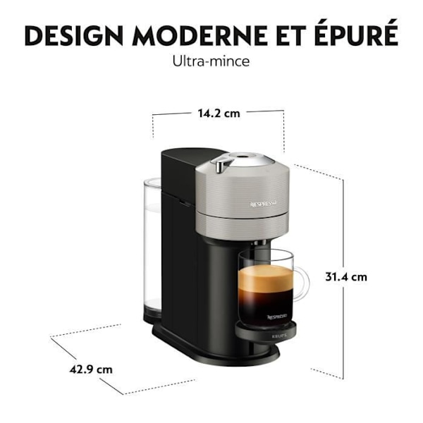 NESPRESSO KRUPS Vertuo Next kaffemaskin, espressobryggare, grå YY4298FD Ljusgrått