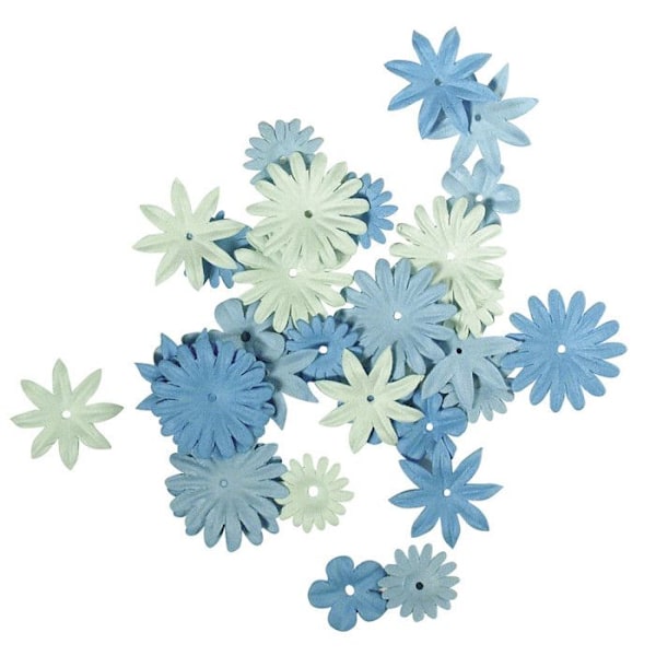 Papperblommor Blå 4 sorter 1,5 till 2,5 cm 36 stycken.