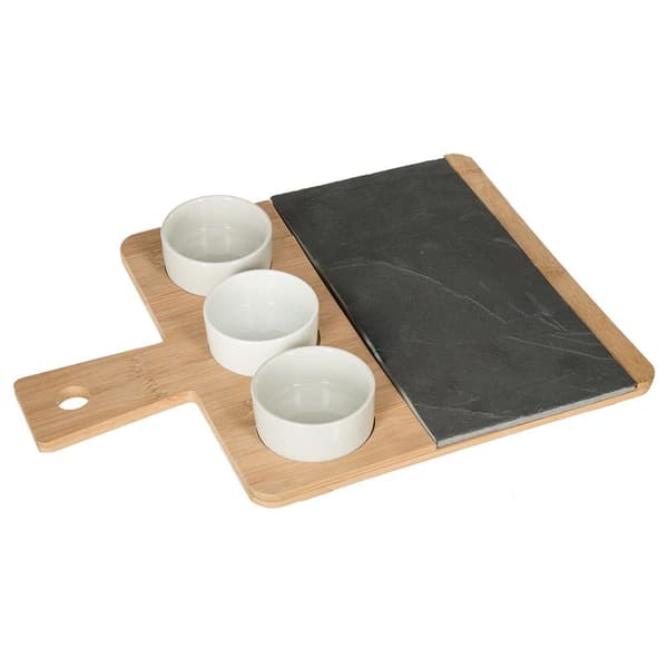 Set apéritif - JJA - Bricka i bambu och skiffer - 4 delar - Elegant - Diskmaskinssäker beige
