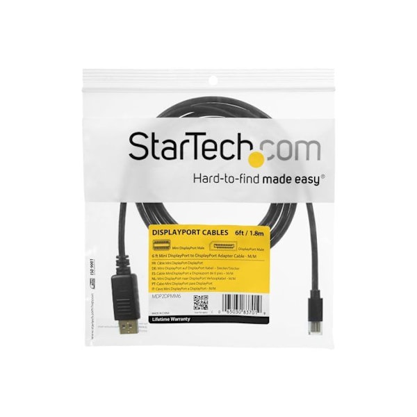 DisplayPort-kabel - StarTech - H/H - Svart - Anslutningskabel - DisplayPort-kontakt