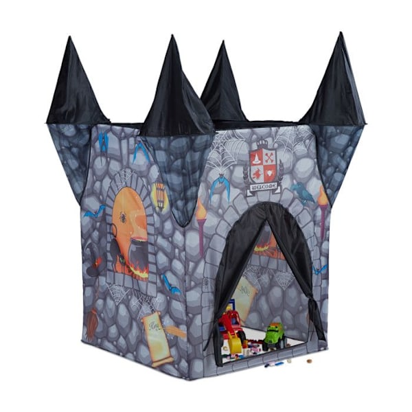 Relaxdays Spöktält för barn, hopfällbart slott, 3 år, HxlxB: 132 x 110 x 110 cm, grå Grå