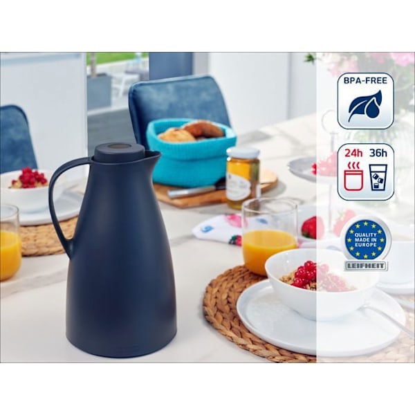 Isolerad kanna 1L Leifheit Harmonic 28544, Termos för kaffe och te 100% tät och utan BPA, 24 timmar värmebevarande, blå