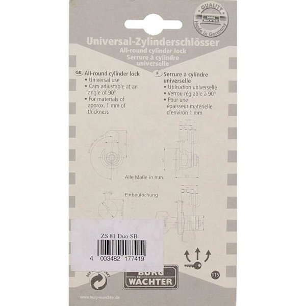 Burg-Wächter universalspak Cylindriskt lås, 1 st, ZS 81 Duo SB - ZS 81 Duo SB
