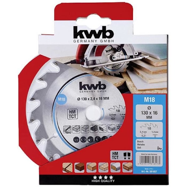 kwb 581857 Cirkelsågblad i hårdmetall 130 x 16 mm 1 st(n)