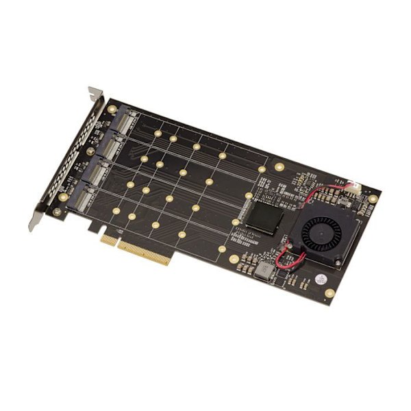 M2 PCIe 3.0 x8-kontrollkort för 4 M.2 NVMe M Key SSD:er. PLX8724 Chipset - 64GB Max bandbredd 12000MB/s