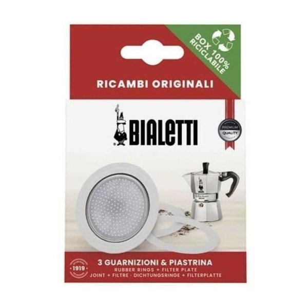 BIALETTI - Filter + 3 packningar för 2 koppar kaffebryggare
