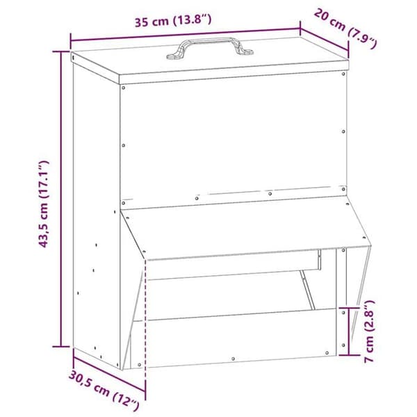 Foderautomat för höns i galvaniserat stål - vidaXL - Silver - 35x20,5x43,5 cm - 3,4 kg - Hållbar