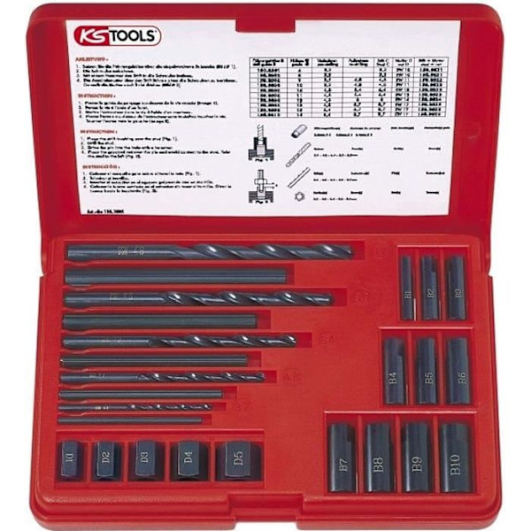 KS TOOLS M5-M16 bultextraktorer - 25 delar set med borr, hylsor och utsugsstänger