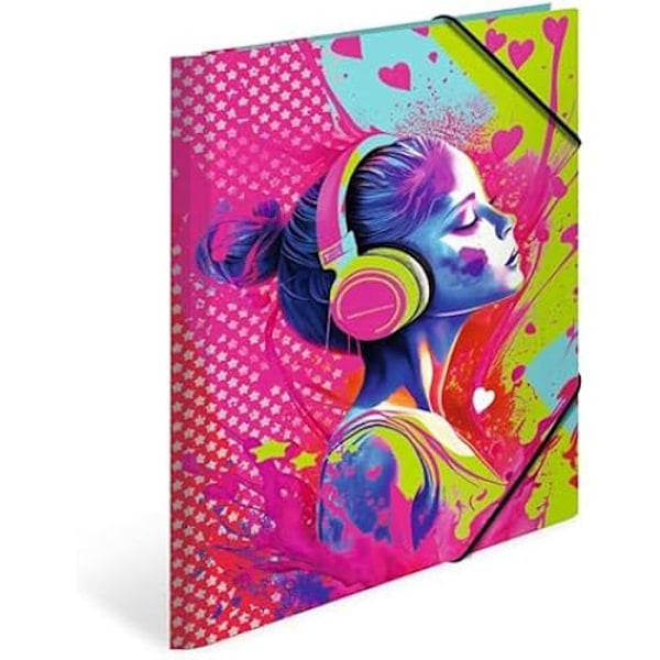 "Klippmapp A4 - HERMA - Musik Flicka - Elastisk - Hållbart Papper - Färgglad Design" Musikflicka