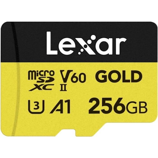 Lexar GOLD Micro SD-kort 256Go, microSDXC UHS-II minneskort, microSD-kort V60, U3, A1, C10, läsning upp till 280Mo/s, för dro