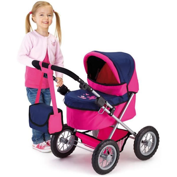 Trendig Klassisk Dockvagn Blå Rosa - BAYER DESIGN - Justerbar - 46 cm