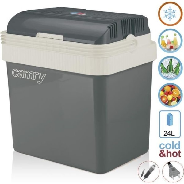 Elkylare - CAMRY - CR8065 - 21 liter - Justerbar upp till -18°C - Bil och camping - Grå Grå, Vit