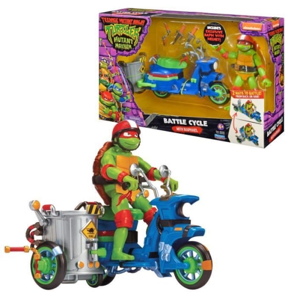 Ninja Turtles, Fordon med exklusiv 12 cm figur, med stridsfunktion, Raphael, Leksak för barn från 4 år och uppåt