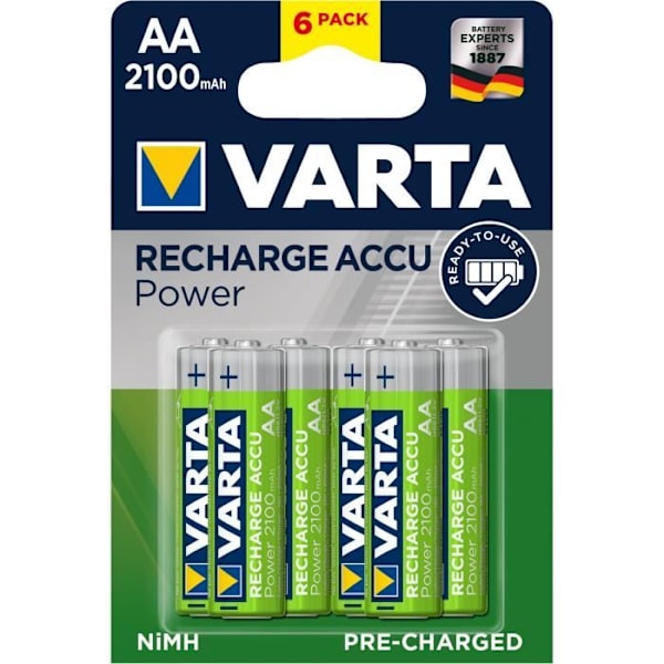 VARTA-paket med 6 uppladdningsbara batterier Accu AA 2100 mAh 1,2V Ni-Mh
