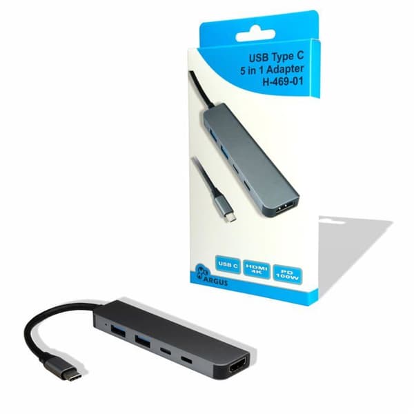 USB-C-adapter 5 i 1 - Inter-Tech - HDMI 4K - PD100W - Svart