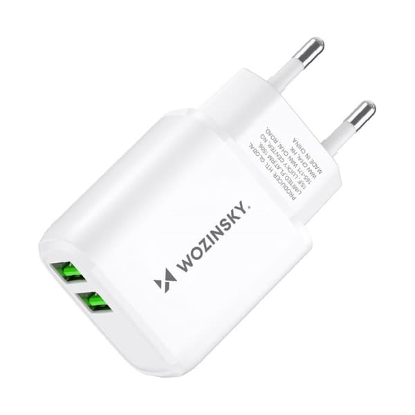 Laddare - WOZINSKY - CUWCW - 2x USB-A 2,4A - Snabbladdning - Överhettningsskydd Vit