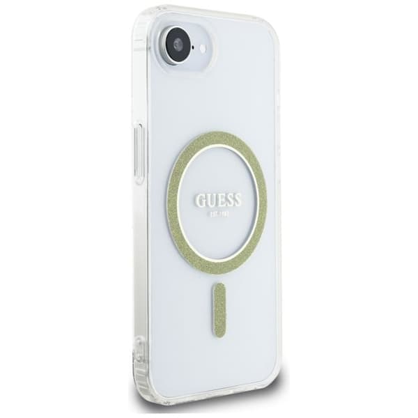 Coque Guess IML Glitter Circle MagSafe för iPhone 16e - Klar Klar
