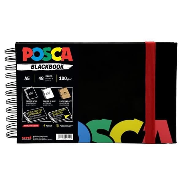 Ritblock - POSCA - A5 - 48 sidor - Svart, vit och kraftpapper - Lätt att transportera