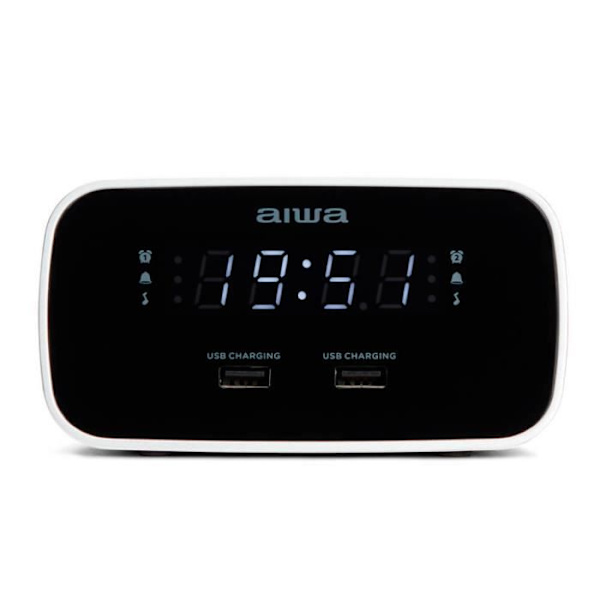 Aiwa CRU-19BK svart klockradio med USB-laddning och dimbar LED-display