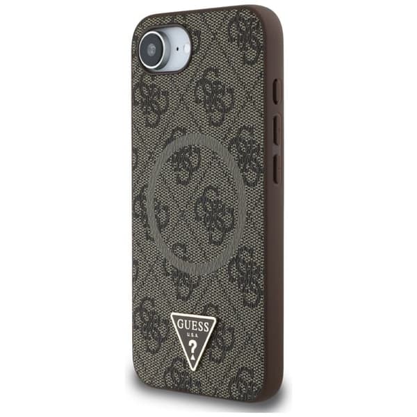 Coque Guess 4G Ring Triangle Logo MagSafe för iPhone 16e - Brun Brun
