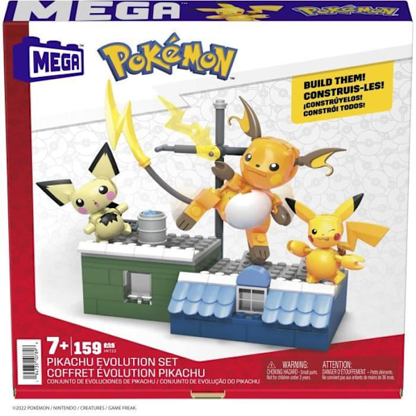 MEGA Pokémon-Pikachu byggset - Box med 3 ledade figurer (160 stycken) för barn HKT23 Flerfärgad