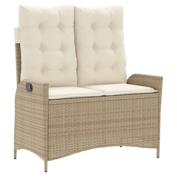 vidaXL Fällbar trädgårdsbänk med beige kuddar av flätad harts 368239 beige, gräddvit