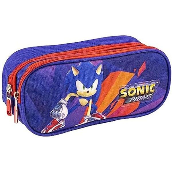 Sonic Prime 2 Fack skolpennfodral - Blått och rött - 22,5x8x10 cm - Pennfodral i polyester - Dragkedja - Mönster