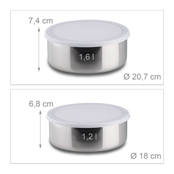 Relaxdays blandningsskål Salladsskål Set med 5 st rostfritt stål med plastlock rostfritt stål, silver Silver
