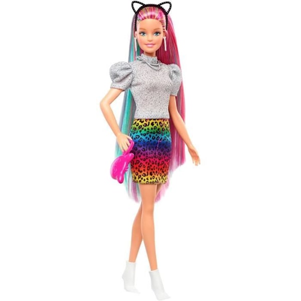 Barbie Doll - Mattel - GRN81 - Regnbåghår - Färgbyte - 16 tillbehör ingår Regnbåge, Leopard