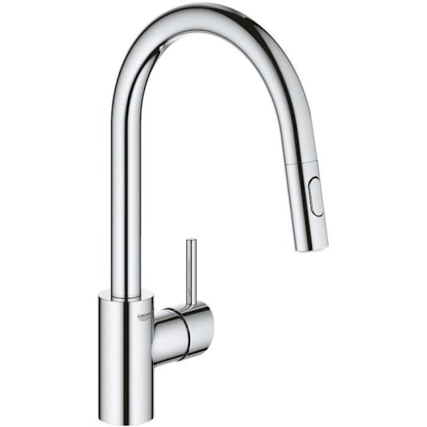 GROHE 1 -grepps tvättställsblandare Concetto 31483002 -Bec svängbart rör -360 ° rotation -Uttdragbar dusch -Flödesbegränsare -Krom Grå
