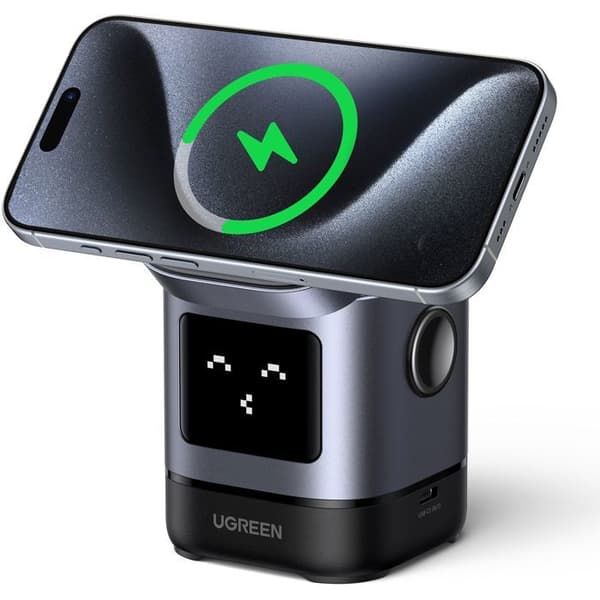 Laddstation 2 i 1 - UGREEN - Robot - Qi2 - Svart Anodiserad grå