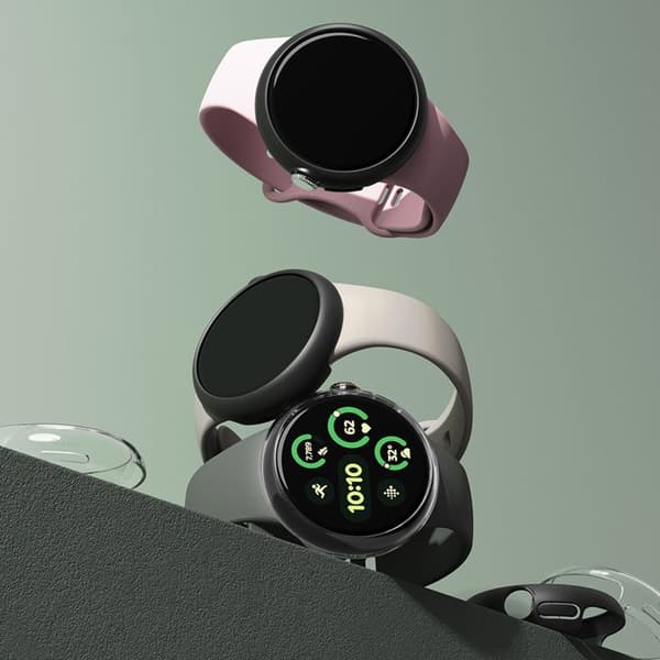 Gelfodral för Google Pixel Watch 3 45mm + Skydd (set 2) - Ringke Slim - Klar / Matt Svart