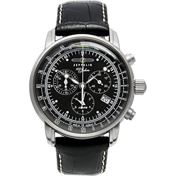 Klocka - Zeppelin - 7680-2 - Analog Quartz - Larm - Chronometer - Svart Läder Svart
