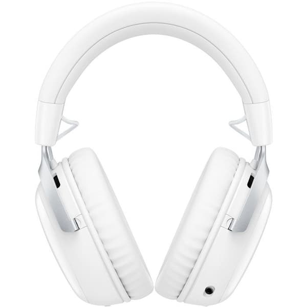 HyperX Cloud III S trådlösa gamingheadset i vitt för PC, Mac, PS5, mobiler och Switch med USB-C till USB-A-adapter och USB-kabel.