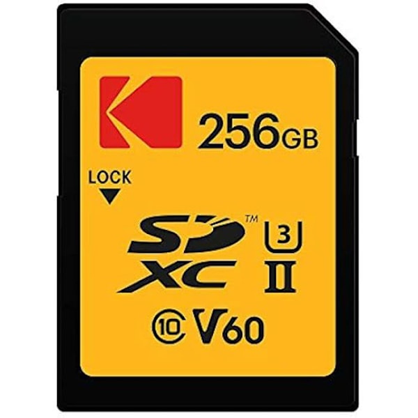 Kodak UHS II U3 V60 Ultra Pro, SDXC-minneskort 256 Go UHS-II U3 V60 Ultra Pro, läshastighet 300 Mo/s, vattentålig och