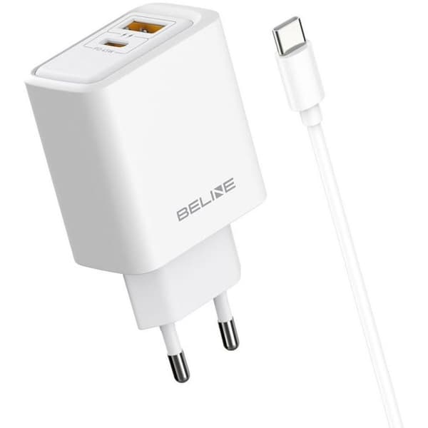 Laddare - Beline väggadapter 45 W GaN USB-A/USB-C + USB-C/USB-C-kabel BLN2CW45C vit