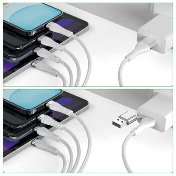 USB-kabel - 4SMARTS - 4 i 1 - USB-C/USB-A - 1,2 m - Laddning 3A Vit