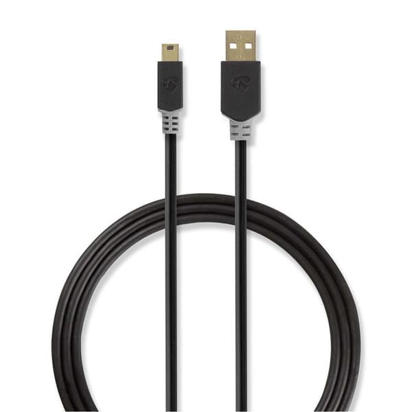 NEDIS USB-kabel - Mini USB typ B - 2m - Svart - USB 2.0 - Guldpläterade kontakter